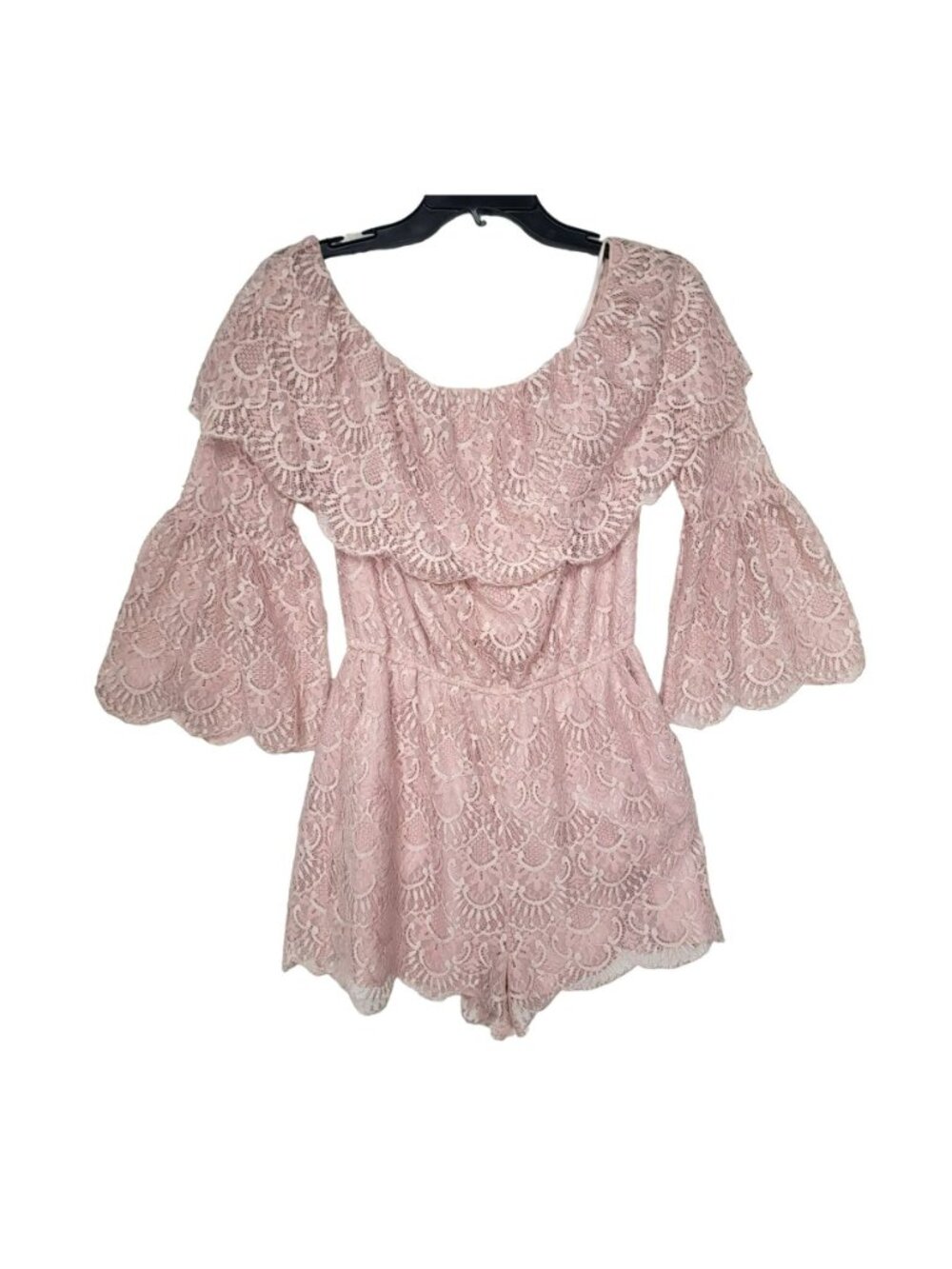 BB Dakota Kennedy Sz M Women's Pink Lace Romper jumpsuit long sleeve dusty pink - Picture 2 of 7